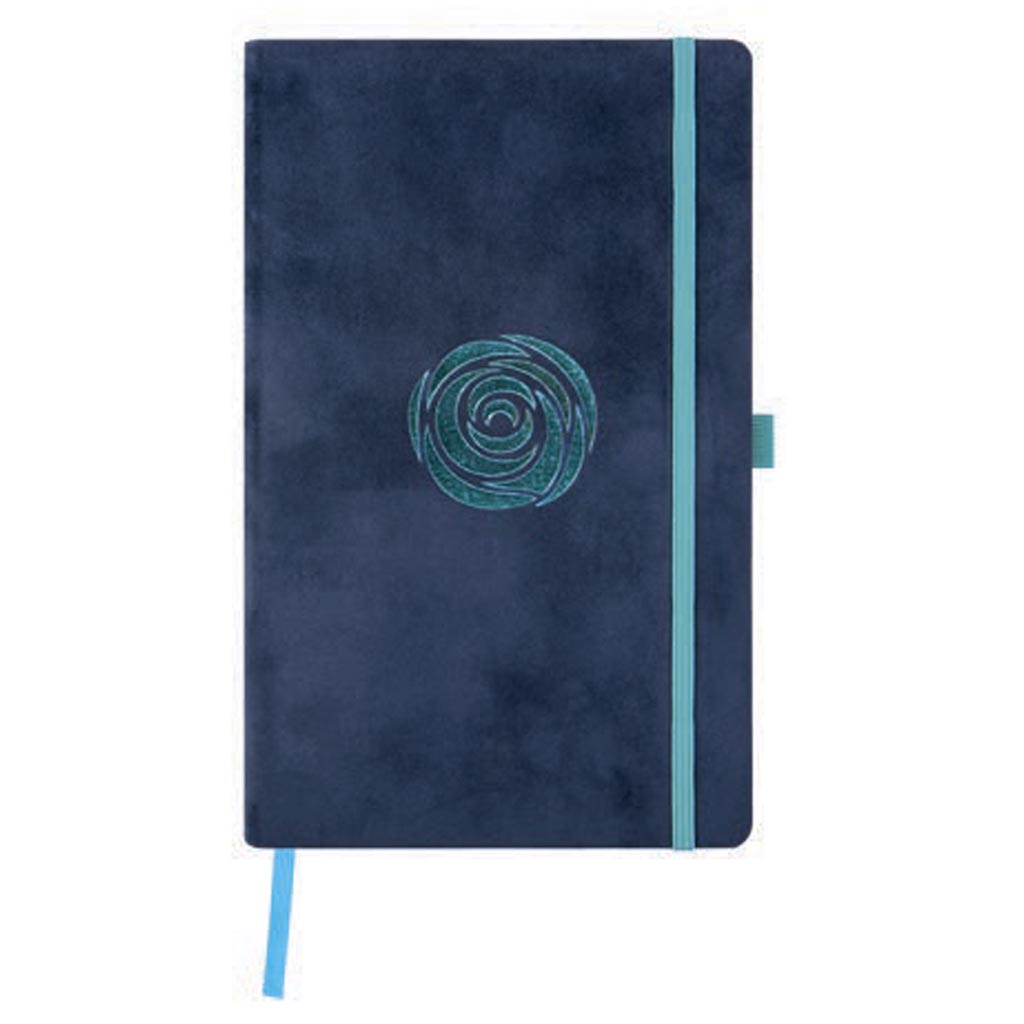 Notebook Mesa con interior rayado  y tapa  con material terciopelo Azul