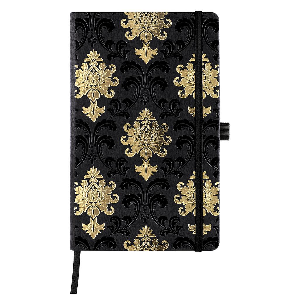 Notebook bolsillo con interior neutro y tapa con inspiración barroca
