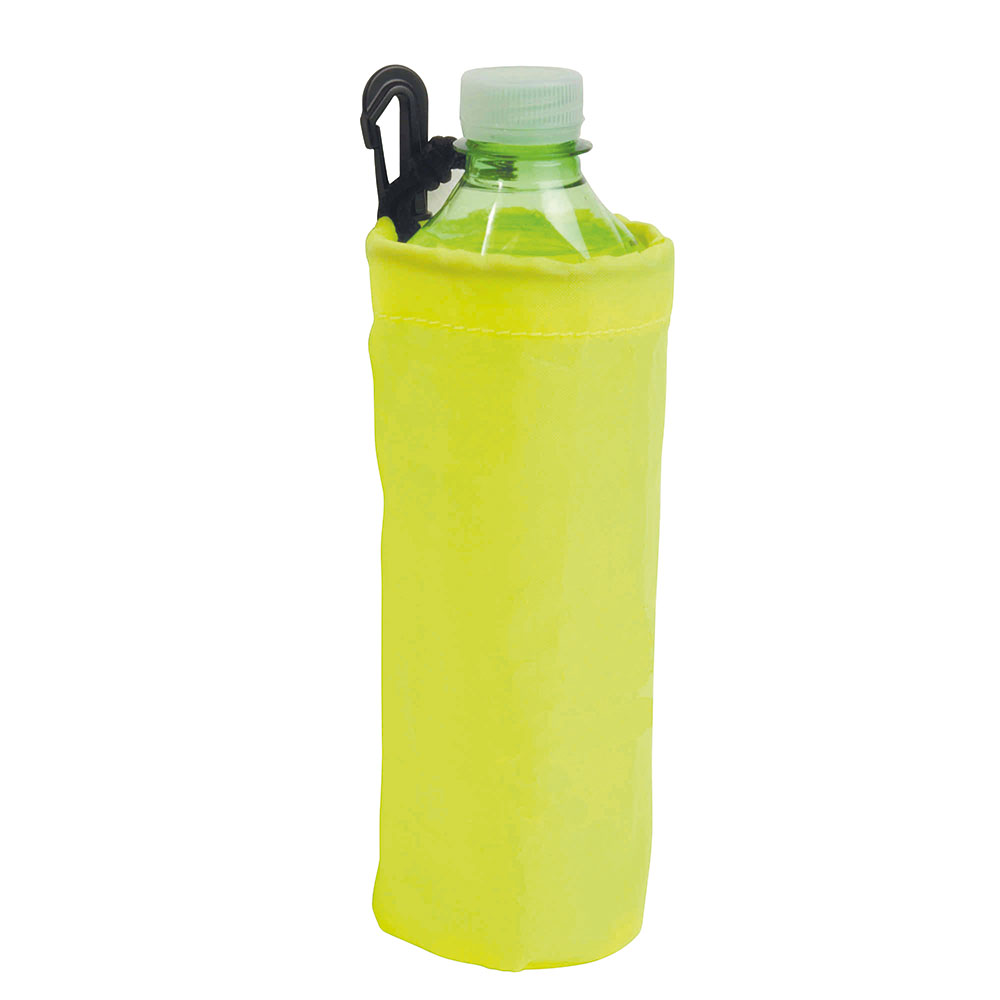 Sostenedor botella con gancho plástico. Amarillo